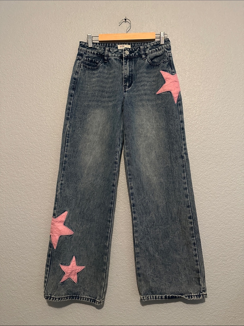 1030 TenThirty Wide Leg Star Embroidered Jeans